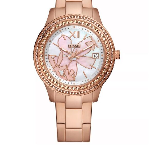 NWT FOSSIL Stella Three Hand, Rose Gold Tone Stainless Steel Bracelet Wa… - Picture 2 of 5
